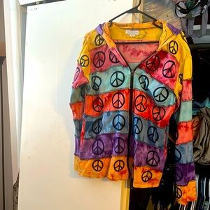 Hand made peace print zip up hoodie